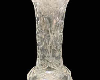 2305 - Crystal Vase 11.5" (Description): Crystal vase featuring cut glass decorative  patterns. Measures 11.5 inches in height.