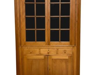 2569 - 19th Century Cherry Corner Cupboard 16 Pane (Description): 3 board back, side boards are 22" wide, 86 x  48 x 20