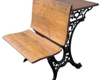 7277 - Antique Cast Iron Base School Desk (Description): 31 x 24 x 36