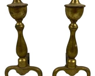 7403 - Pair of Brass Chippendale Andirons (Description): 16 x 7 x 7