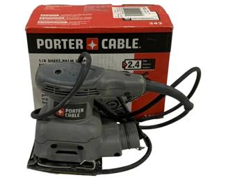 5157 - Porter Cable 0.25 Sheet Palm Sander in Box (Description): Used as is electric/electronic/mechanical  item. No guarantee all components, untested.