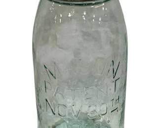 5204 - Blue Antique Mason #16 Jar w/ Lid (Description): Patent date Nov 30th 1858, 10"