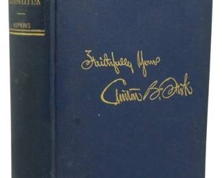 36 - 1888 1st Ed. Life of Clinton Bowen Fisk (Description): First edition of The Life of Clinton Bowen  Fisk, published in 1888. This biography by  Hopkins chronicles the life of Civil War  general and Prohibition Party presidential  candidate Clinton Bowen Fisk. The book features a blue cloth binding with gilt  lettering on the spine and a decorative gilt  facsimile signature on the front cover  reading 'Faithfully Yours, Clinton B. Fisk.'