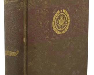 40 - Ca. 1800 Edition Paul Clifford by Bulwer (Description): Ca. 1800 edition of Paul Clifford and Eugene  Aram by Bulwer Lytton. This handsome volume  features a brown cloth binding with  decorative gilt embossing on the spine and an  ornate Tudor rose medallion on the front cover. Published by John B. Clarke. The  binding shows age-appropriate wear consistent  with a book of this period.