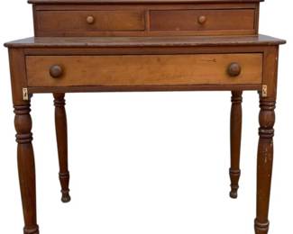3020 - Vintage Ladies Cherry Desk on Turned Leg (Description): 39 x 34 x 22, with backsplash