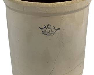 7296 - 5 Gallon Stoneware Crock As Is/Cracked (Description): 14 x 12.5