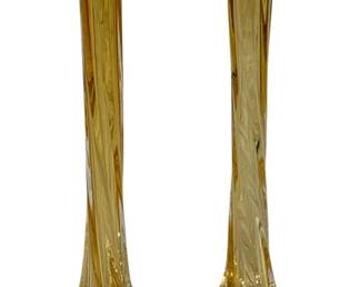 5181 - Pair 11" Twisted Gold Glass Bud Vases