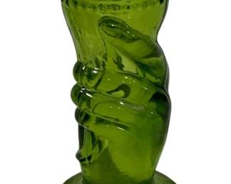 2191 - Green Fenton Glass Bud Vase - 4" Tall (Description): Hand & torch