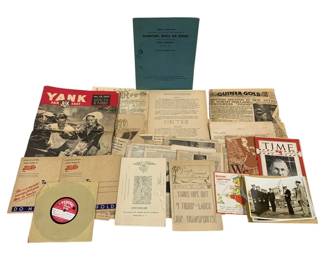 2096 - Assorted WWII Paper Items (Description): A collection of World War II era paper items  including magazines, newspapers, documents,  photographs, and ephemera from the period.