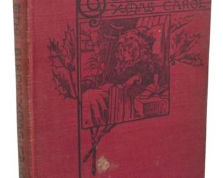 17 - 1888 Ed. The Birds' Christmas Carol Wiggin (Description): An 1888 edition of The Birds' Christmas Carol  by Kate Douglas Wiggin. This hardcover  volume features a decorative red cloth cover  with an illustrated scene of a figure at a  window surrounded by holly. The book shows wear consistent with age, and some pages have  been ripped out. A classic Christmas story  in an early edition.