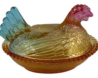 7211 - Multi Color Glass Hen on Nest - 5 x 3.5 x 3