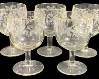 6808 - 5 Bartlett-Collins Grapevine Goblets w/ Gold Trim (Description): 6.25" Tall