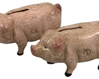 7411 - 2 Cast Iron Pig Banks - 4 x 2.5 x 1.5