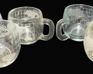 342 - 6 Nestle Nescafe Glass World Globe Mugs (Description): 3" Tall