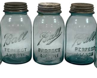7318 - 5 Blue Ball Mason Jars - 7" Tall