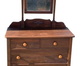 5017 - Vintage Vanity w/ Carvings & Tilt Mirror (Description): 66 x 36 x 18