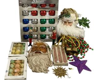 2084 - Assorted Christmas Decor Items (Description): A lot of assorted Christmas items including  decorative pieces and holiday accessories.