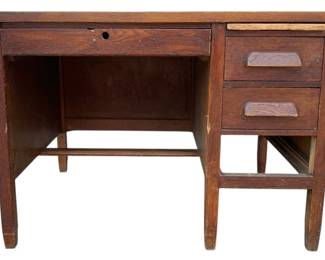 3009 - Antique Oak Kneehole Desk (Description): As Is - missing drawer, 31 x 42 x 30