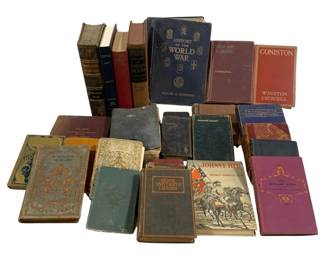 2340 - Assorted Vintage Books (Description): A lot of assorted vintage books featuring  various titles and subjects. The collection  includes hardcover volumes of different sizes  and bindings, representing a range of  literary works and historical texts.