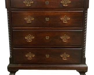 7277 - Georgian Chippendale 4 Drawer Chest, Paw Feet (Description): 38 x 33 x 19