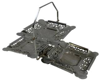 5199 - Chrome Filigree Folding Tidbit Tray (Description): 16 x 9 x 10