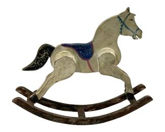 2444 - Wood Rocking Horse 18"x15"x4" (Description): A charming wood rocking horse with painted  details. This decorative piece measures 18  inches by 15 inches by 4 inches.