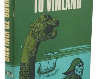 51 - 1967 1st Ed. Westward to Vinland w/ DJ (Description): Westward to Vinland by Henry Treece, 1967  first edition with original dust jacket. The  dust jacket features a green cover with  illustrations of a Viking longship prow, a  Norse vessel, and a Viking figure. The book appears to be in good condition with the dust  jacket intact.