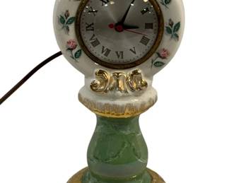 5196 - Vintage Rococo Tall Porcelain Clock 12" (Description): Used as is electric/electronic/mechanical  item. No guarantee all components - It turns  on, did not test whether it keeps the time