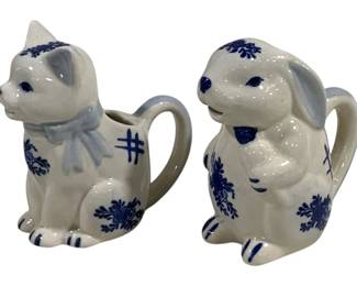 2839 - 2 Blue/White Creamers - 5 Inches Tall