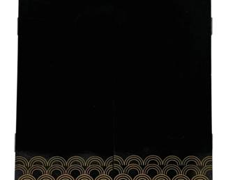 2451 - Wood Shadowbox Frame 10.5"x11" (Description): Wood shadowbox frame featuring a black  lacquered finish with decorative gold  scalloped pattern along the bottom edge.  Measures 10.5 inches by 11 inches.