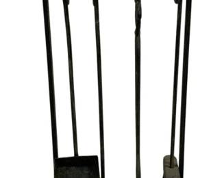 2054 - 5 Piece Fireplace Set 33"x12"x10" (Description): Five-piece fireplace tool set featuring a  decorative stand with leaf motif and  accompanying tools including shovel, poker,  and brush. Measures 33 inches tall by 12  inches wide by 10 inches deep.