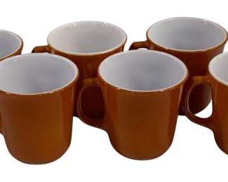 5169 - 6 Vintage Pyrex Burnt Orange Coffee Mugs 3.5"