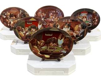 2481 - 6 Franklin Mint Dogs Playing Poker Plates (Description): 9 x 6.75