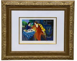 2892 - Framed Serigraph "Relaxing at the Cafe #6" signed (Description): by Itzchak Tarkay and #304/450 22.5 x 24.5