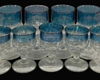 2246 - 9 Blue Kings Crown Goblets & Cocktails (Description): 4", 6" Tall