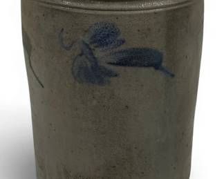 1030 - 2gal Rare Solomon Bell Blue Decorated Crock (Description): Solomon Bell & Son Stoneware Crock from  Strasburg, VA - 12 x 8