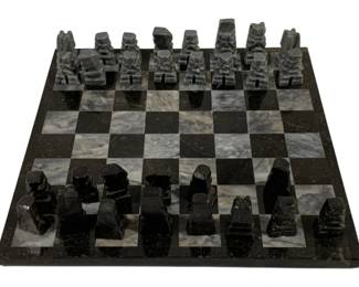 7137 - Marble Chess Set - As Is - Missing 2 Pieces (Description): 10.25 x 10.25