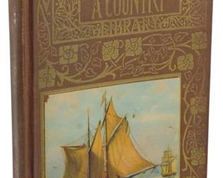 8 - 1907 Edition The Man Without a Country (Description): 1907 edition of The Man Without a Country by  Edward Everett Hale. This handsome volume  features a decorative brown cloth binding  with elaborate gilt floral tooling and  lettering. The front cover is adorned with a chromolithograph illustration depicting  sailing vessels at sea. The book is part of  the Young Folks Library series, as indicated  on the spine. The binding shows gentle wear  consistent with age, with the gilt work