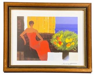 2865 - Framed Seriolithograph "Interieur" signed (Description): by French Artist Emile Bellet 11 x 12.5