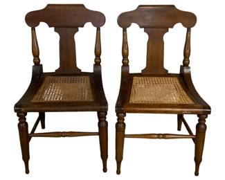 2492 - Pair Early Cane Seat Chairs (Description): 32 x 19 x 16.5