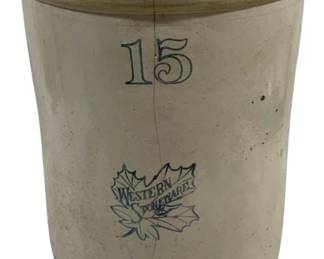 7316 - 15 Gallon Western Stoneware Crock - As Is/Cracked (Description): 21 x 16
