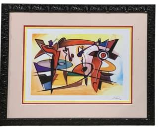 2876 - Framed Artwork "Afternoon Jam Session" signed (Description): by German Abstract Artist Alfred Gockel 30 x 36