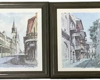 2859 - 2 Framed New Orleans Street Scene Prints by Davey (Description): Vintage Works by Don Davey depicting the  French Quarter 15 x 12