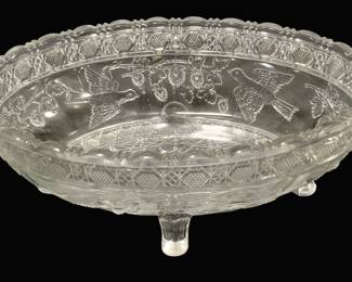 2216 - Indiana Glass "Bird & Strawberry" Footed Bowl (Description): 9.5 x 5.5