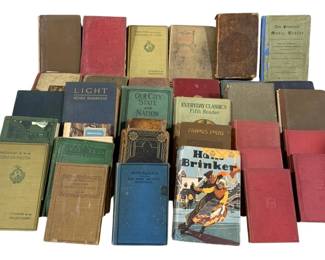 2349 - Assorted Vintage Books (Description): A collection of assorted vintage books  featuring various titles and subjects. The  lot includes hardcover volumes in different  sizes and conditions, representing a variety  of literary works and educational texts.