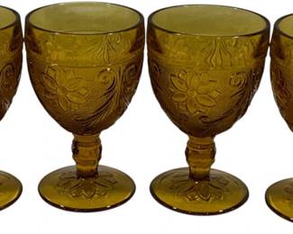7323 - 4 Indiana Tiara Amber Goblets - 5.5" Tall
