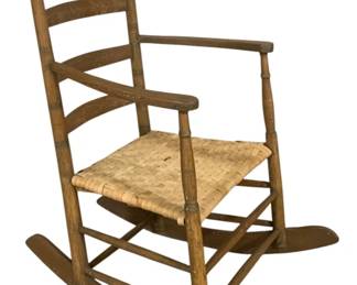 2485 - Vintage Wood Rocker w/ woven seat - 40 x 34 x 32