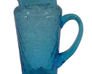 2130 - Blenko Blue Crackle Glass Pitcher - 5.5" Tall