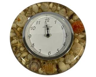 5200 - Shell & Lucite Wall Clock 9" (Description): Used as is electric/electronic/mechanical  item. No guarantee all components, untested.