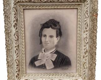 3006 - Vintage Carved Frame with Portrait (Description): 32 x 27